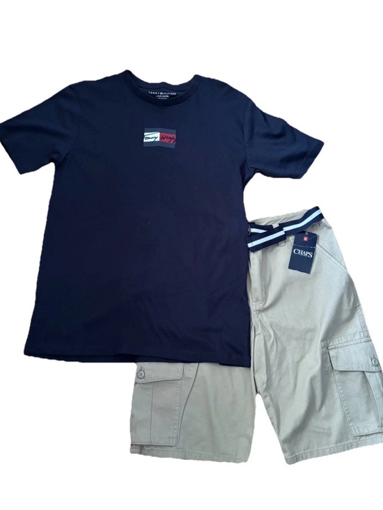 Chaps Other - Chaps Boys Belted Cargo Shorts & Tommy Hilfiger S/S Tee - Size 14 - Khaki/Blue